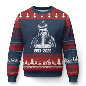 Retro Bowl Cut Music Icon Rip Memorial Ugly Christmas Sweater 1993 2026 Internet Meme Pop Culture Fan