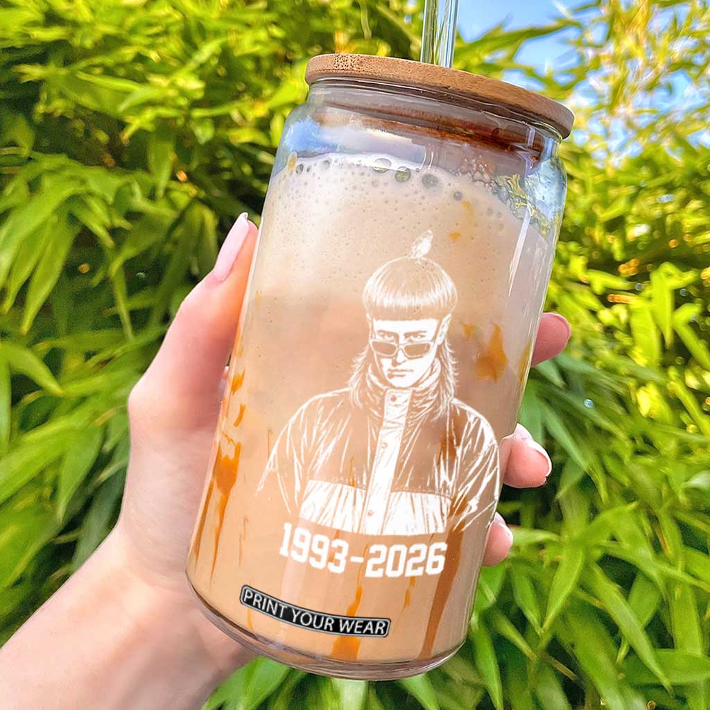 Retro Bowl Cut Music Icon Rip Memorial Glass Can 1993 2026 Internet Meme Pop Culture Fan