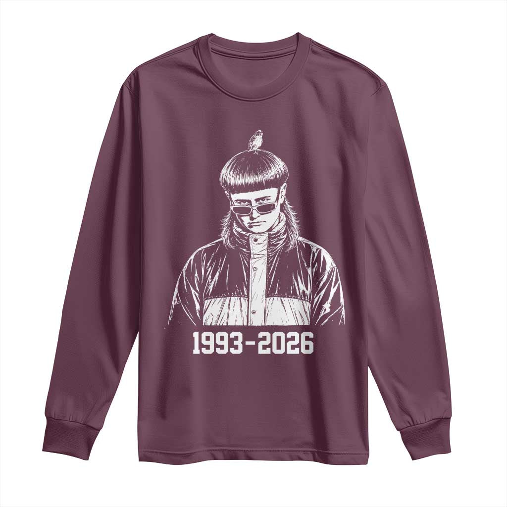 Retro Bowl Cut Music Icon Rip Memorial Long Sleeve Shirt 1993 2026 Internet Meme Pop Culture Fan