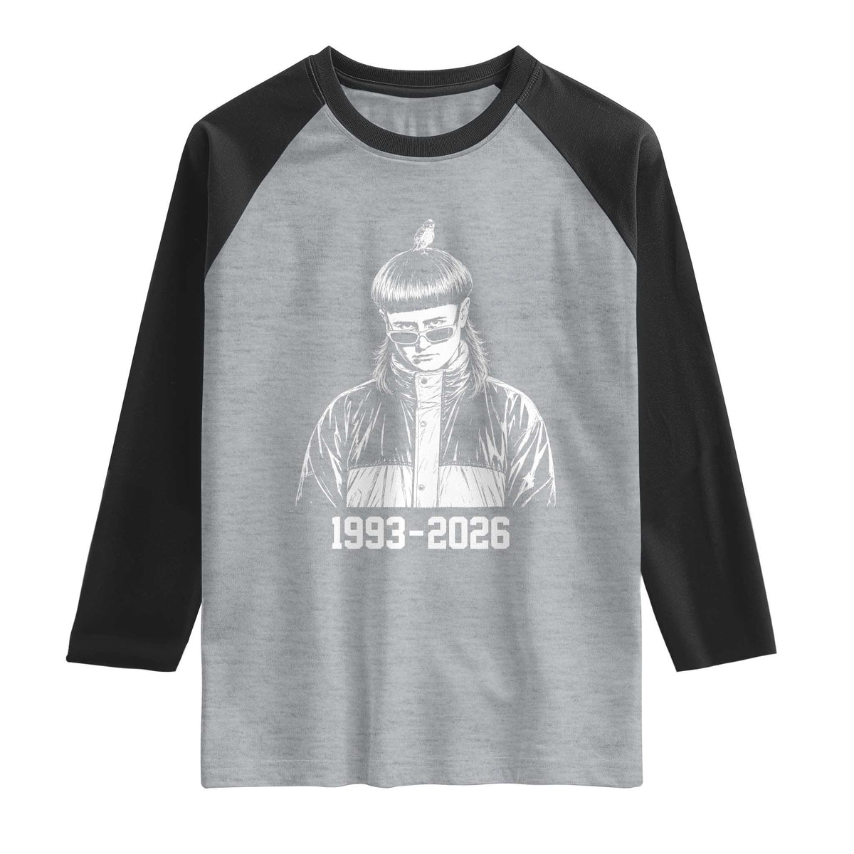 Retro Bowl Cut Music Icon Rip Memorial Raglan Shirt 1993 2026 Internet Meme Pop Culture Fan