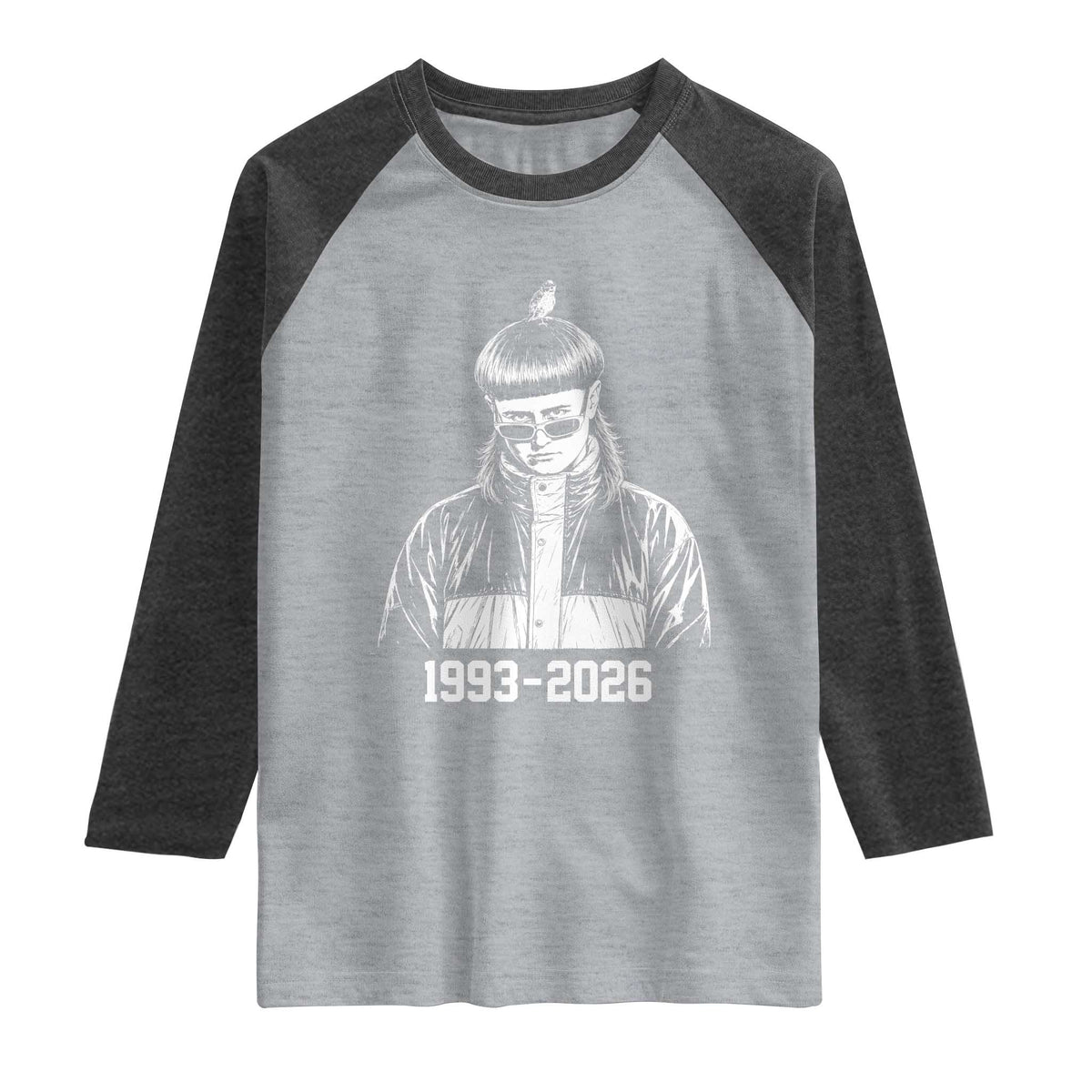 Retro Bowl Cut Music Icon Rip Memorial Raglan Shirt 1993 2026 Internet Meme Pop Culture Fan