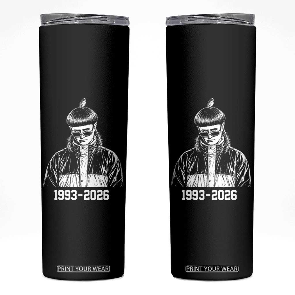 Retro Bowl Cut Music Icon Rip Memorial Skinny Tumbler 1993 2026 Internet Meme Pop Culture Fan
