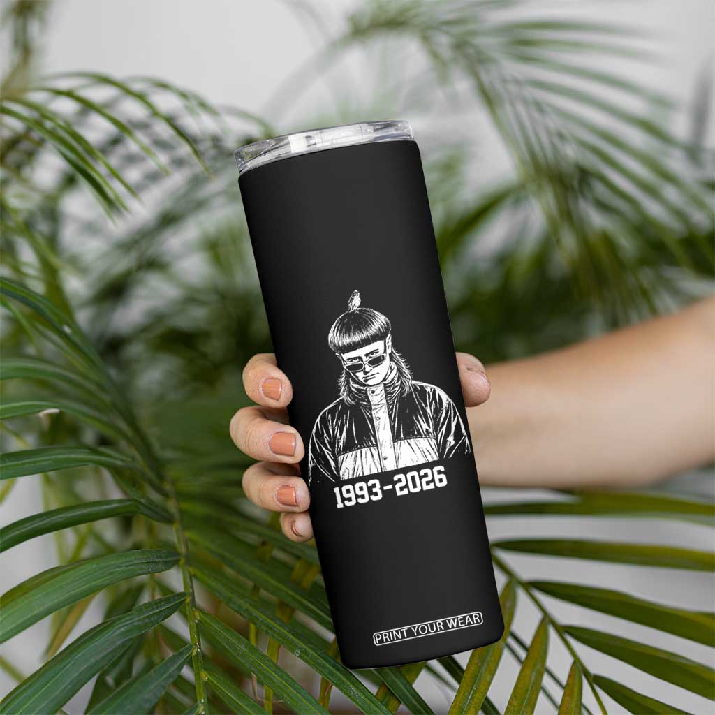 Retro Bowl Cut Music Icon Rip Memorial Skinny Tumbler 1993 2026 Internet Meme Pop Culture Fan