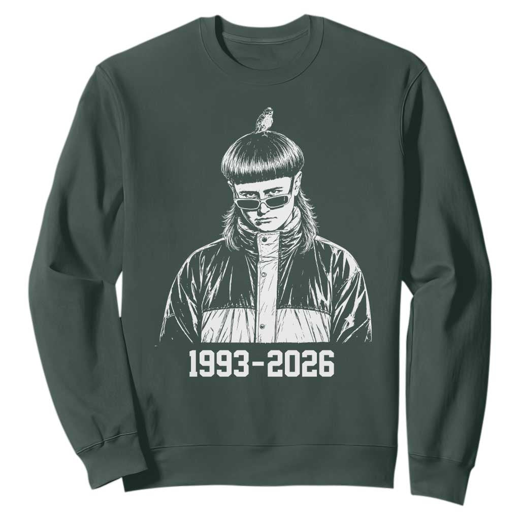 Retro Bowl Cut Music Icon Rip Memorial Sweatshirt 1993 2026 Internet Meme Pop Culture Fan
