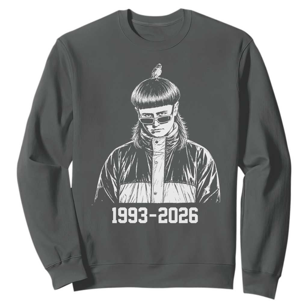 Retro Bowl Cut Music Icon Rip Memorial Sweatshirt 1993 2026 Internet Meme Pop Culture Fan