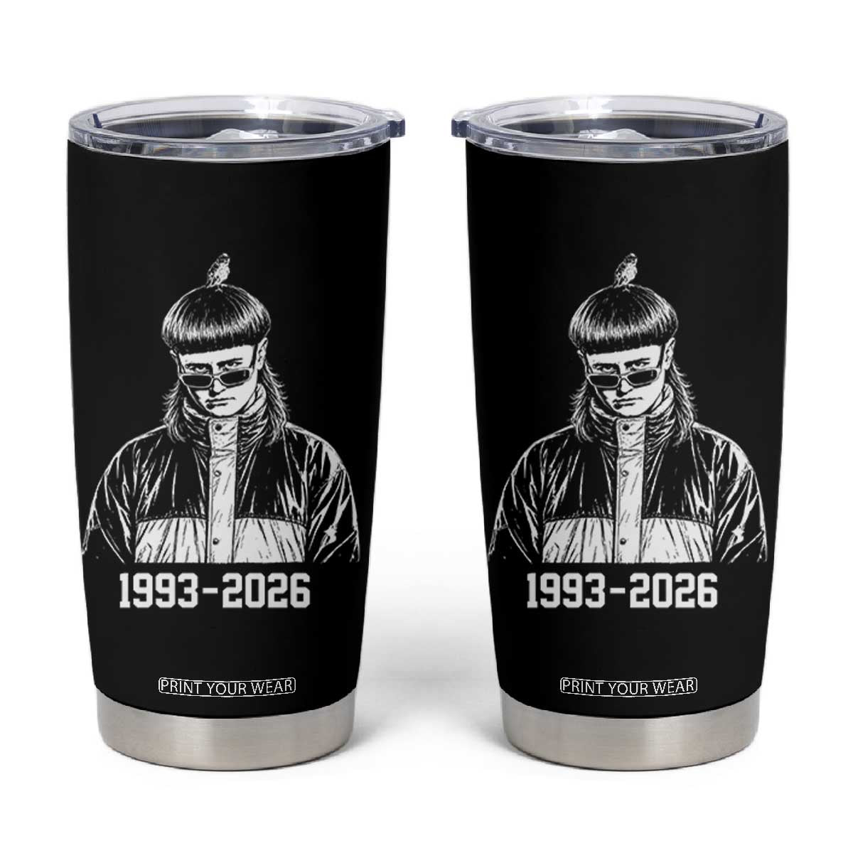 Retro Bowl Cut Music Icon Rip Memorial Tumbler Cup 1993 2026 Internet Meme Pop Culture Fan