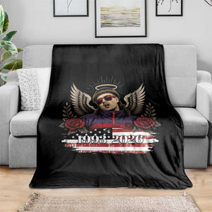 Retro Bowl Cut Music Icon Angel Wings Rest In Peace Throw Blanket American Flag Memorial 1993 2026 Pop Culture Fan