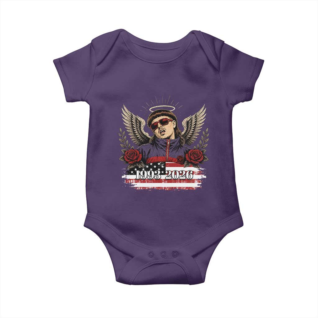 Retro Bowl Cut Music Icon Angel Wings Rest In Peace Baby Onesie American Flag Memorial 1993 2026 Pop Culture Fan