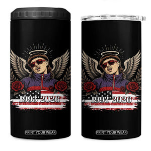 Retro Bowl Cut Music Icon Angel Wings Rest In Peace 4 in 1 Can Cooler Tumbler American Flag Memorial 1993 2026 Pop Culture Fan