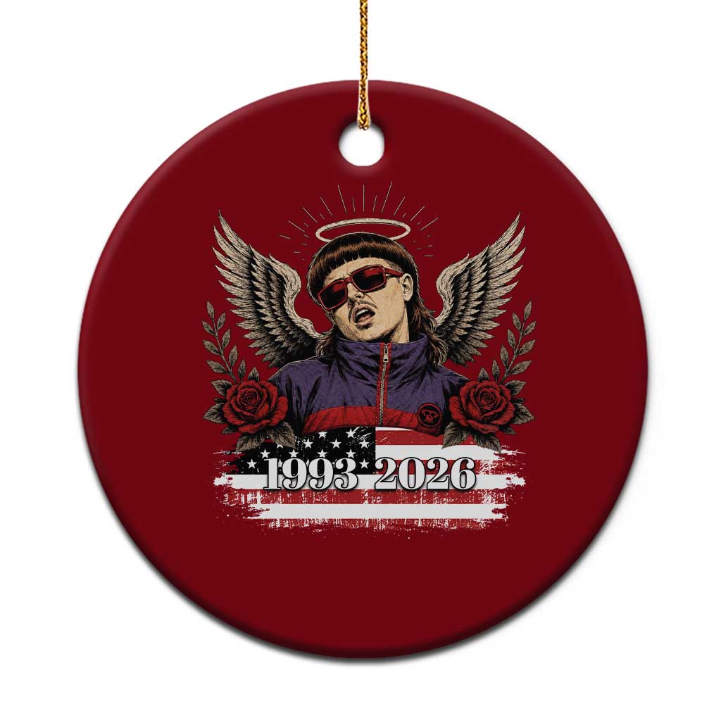 Retro Bowl Cut Music Icon Angel Wings Rest In Peace Ceramic Ornament American Flag Memorial 1993 2026 Pop Culture Fan TS02 1pc Red Print Your Wear