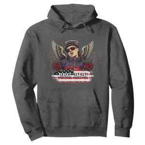 Retro Bowl Cut Music Icon Angel Wings Rest In Peace Hoodie American Flag Memorial 1993 2026 Pop Culture Fan