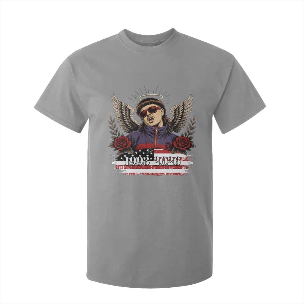 Retro Bowl Cut Music Icon Angel Wings Rest In Peace T Shirt For Kid American Flag Memorial 1993 2026 Pop Culture Fan