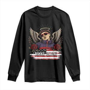 Retro Bowl Cut Music Icon Angel Wings Rest In Peace Long Sleeve Shirt American Flag Memorial 1993 2026 Pop Culture Fan