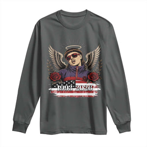 Retro Bowl Cut Music Icon Angel Wings Rest In Peace Long Sleeve Shirt American Flag Memorial 1993 2026 Pop Culture Fan