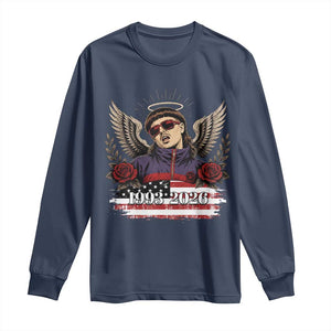 Retro Bowl Cut Music Icon Angel Wings Rest In Peace Long Sleeve Shirt American Flag Memorial 1993 2026 Pop Culture Fan