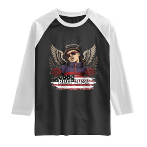 Retro Bowl Cut Music Icon Angel Wings Rest In Peace Raglan Shirt American Flag Memorial 1993 2026 Pop Culture Fan