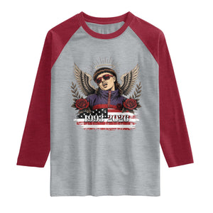Retro Bowl Cut Music Icon Angel Wings Rest In Peace Raglan Shirt American Flag Memorial 1993 2026 Pop Culture Fan