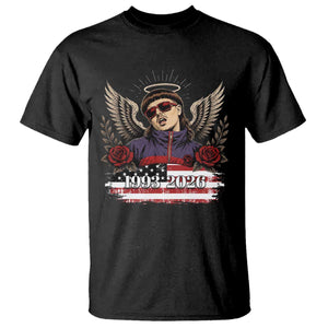 Retro Bowl Cut Music Icon Angel Wings Rest In Peace T Shirt American Flag Memorial 1993 2026 Pop Culture Fan