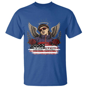 Retro Bowl Cut Music Icon Angel Wings Rest In Peace T Shirt American Flag Memorial 1993 2026 Pop Culture Fan