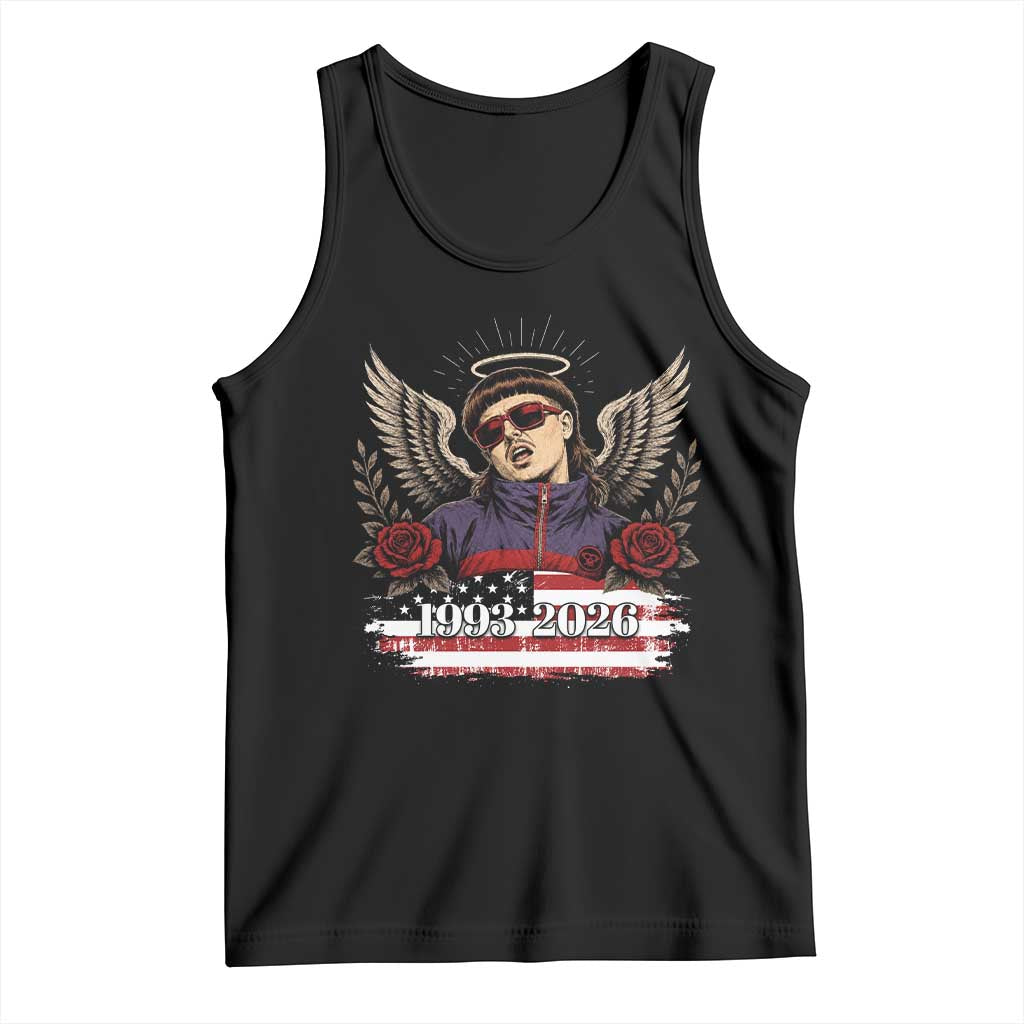 Retro Bowl Cut Music Icon Angel Wings Rest In Peace Tank Top American Flag Memorial 1993 2026 Pop Culture Fan