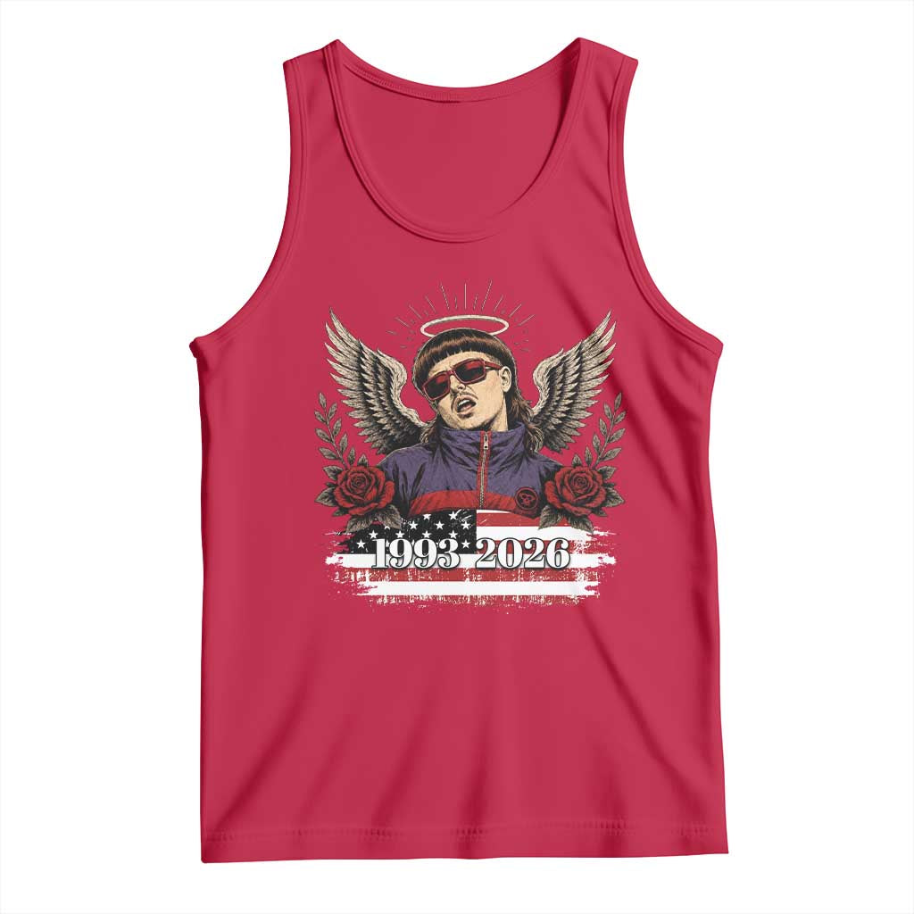 Retro Bowl Cut Music Icon Angel Wings Rest In Peace Tank Top American Flag Memorial 1993 2026 Pop Culture Fan
