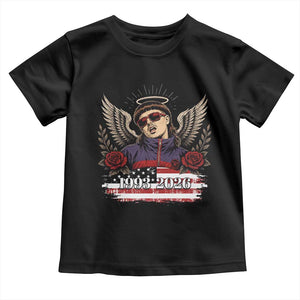 Retro Bowl Cut Music Icon Angel Wings Rest In Peace Toddler T Shirt American Flag Memorial 1993 2026 Pop Culture Fan