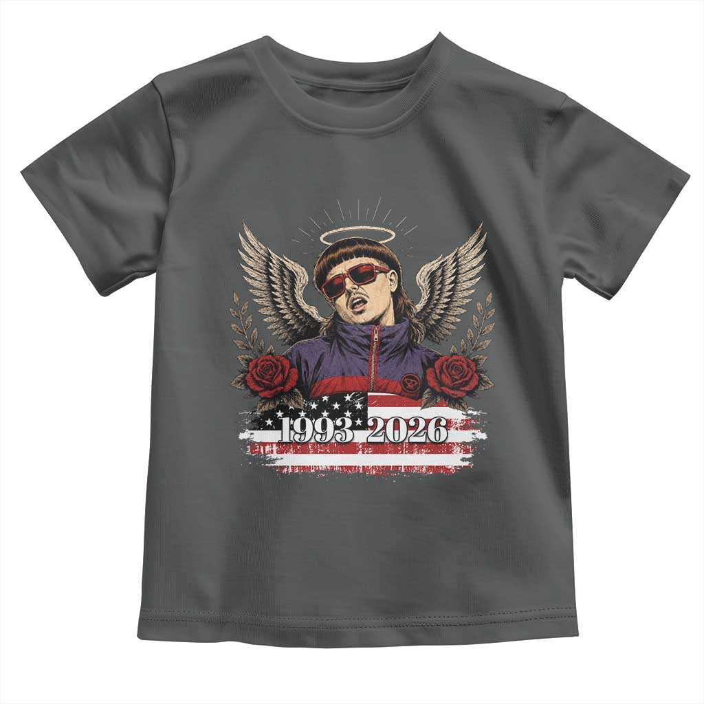 Retro Bowl Cut Music Icon Angel Wings Rest In Peace Toddler T Shirt American Flag Memorial 1993 2026 Pop Culture Fan