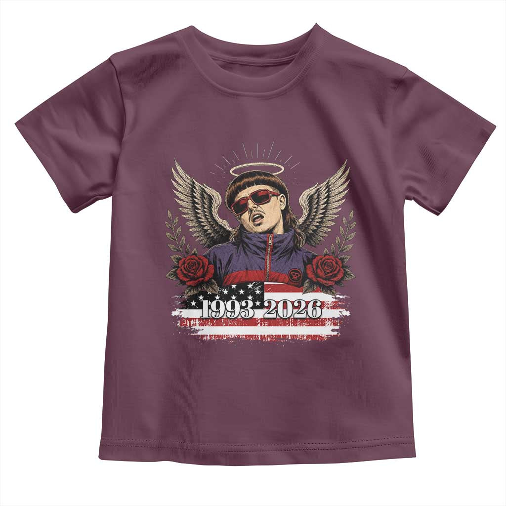 Retro Bowl Cut Music Icon Angel Wings Rest In Peace Toddler T Shirt American Flag Memorial 1993 2026 Pop Culture Fan