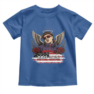 Retro Bowl Cut Music Icon Angel Wings Rest In Peace Toddler T Shirt American Flag Memorial 1993 2026 Pop Culture Fan