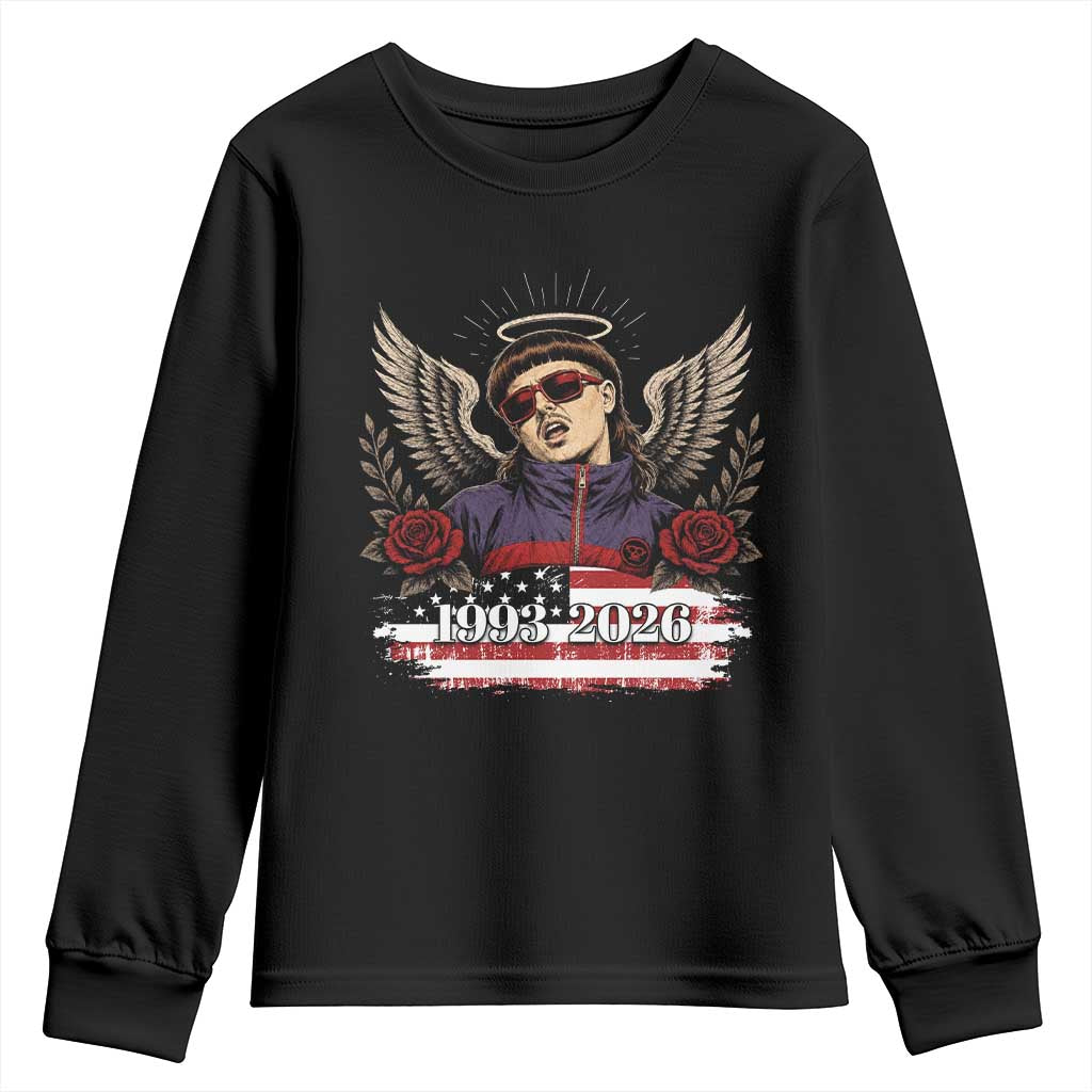 Retro Bowl Cut Music Icon Angel Wings Rest In Peace Youth Sweatshirt American Flag Memorial 1993 2026 Pop Culture Fan TS02 Black Print Your Wear