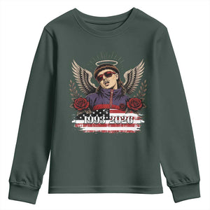 Retro Bowl Cut Music Icon Angel Wings Rest In Peace Youth Sweatshirt American Flag Memorial 1993 2026 Pop Culture Fan