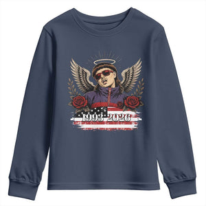 Retro Bowl Cut Music Icon Angel Wings Rest In Peace Youth Sweatshirt American Flag Memorial 1993 2026 Pop Culture Fan