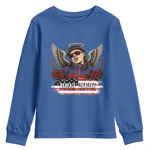 Retro Bowl Cut Music Icon Angel Wings Rest In Peace Youth Sweatshirt American Flag Memorial 1993 2026 Pop Culture Fan