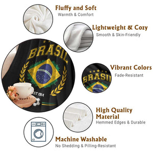 Retro Brasil Soccer Pride Crest Est 1914 Throw Blanket Vintage Brazil Flag Futbol Lover Football Fans