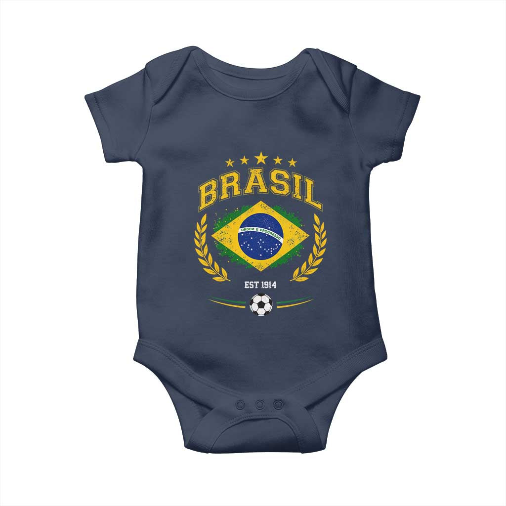 Retro Brasil Soccer Pride Crest Est 1914 Baby Onesie Vintage Brazil Flag Futbol Lover Football Fans