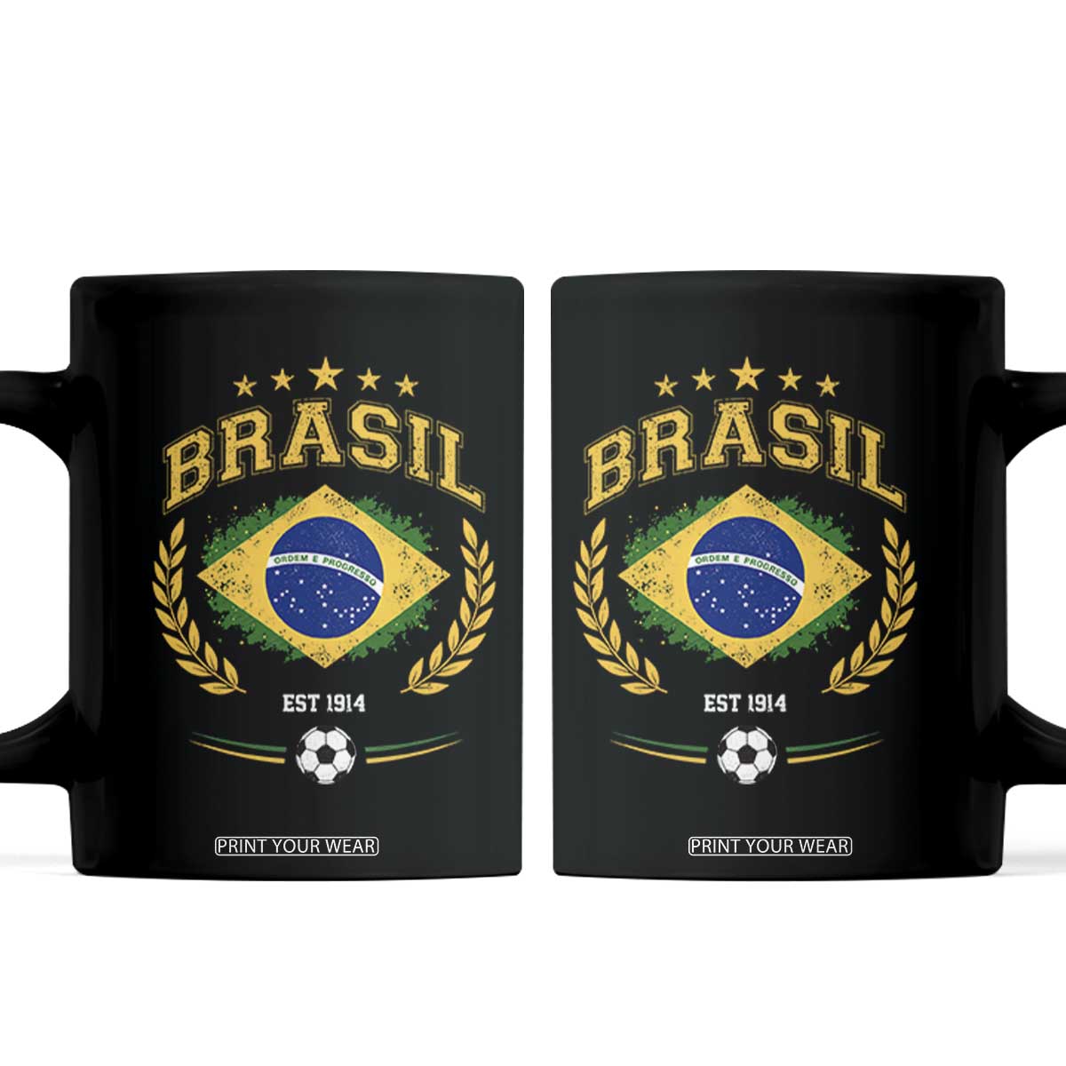 Retro Brasil Soccer Pride Crest Est 1914 Coffee Mug Vintage Brazil Flag Futbol Lover Football Fans