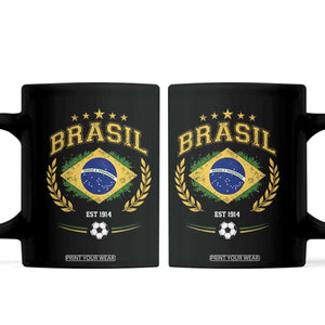 Retro Brasil Soccer Pride Crest Est 1914 Coffee Mug Vintage Brazil Flag Futbol Lover Football Fans