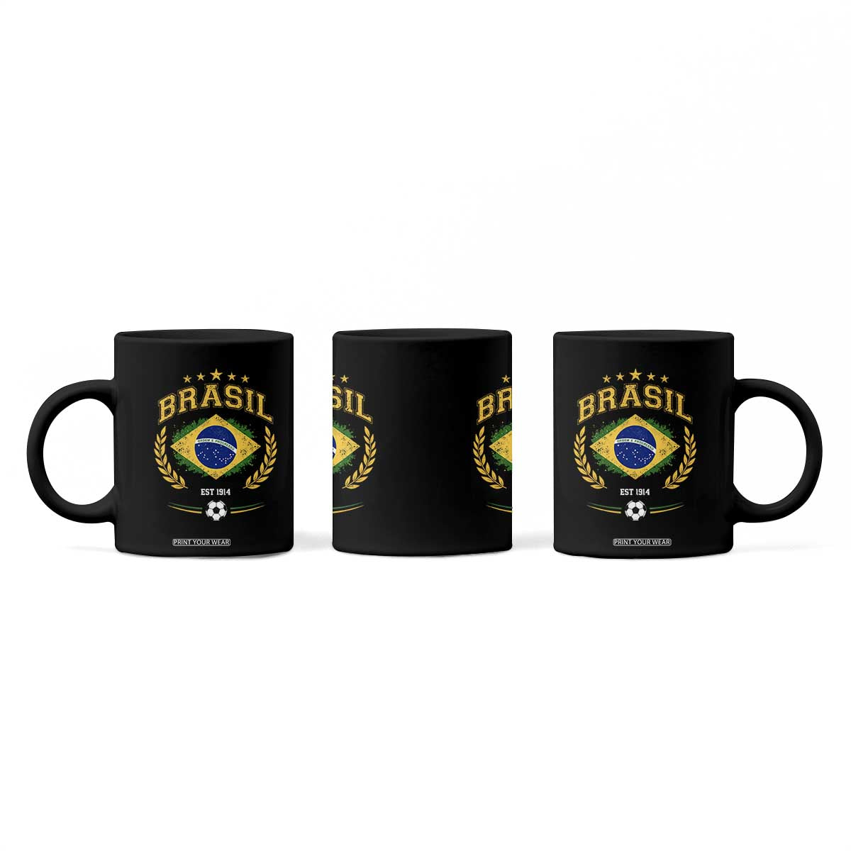 Retro Brasil Soccer Pride Crest Est 1914 Coffee Mug Vintage Brazil Flag Futbol Lover Football Fans