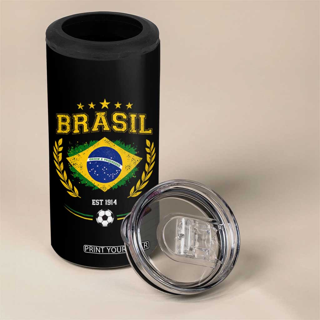 Retro Brasil Soccer Pride Crest Est 1914 4 in 1 Can Cooler Tumbler Vintage Brazil Flag Futbol Lover Football Fans