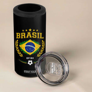 Retro Brasil Soccer Pride Crest Est 1914 4 in 1 Can Cooler Tumbler Vintage Brazil Flag Futbol Lover Football Fans