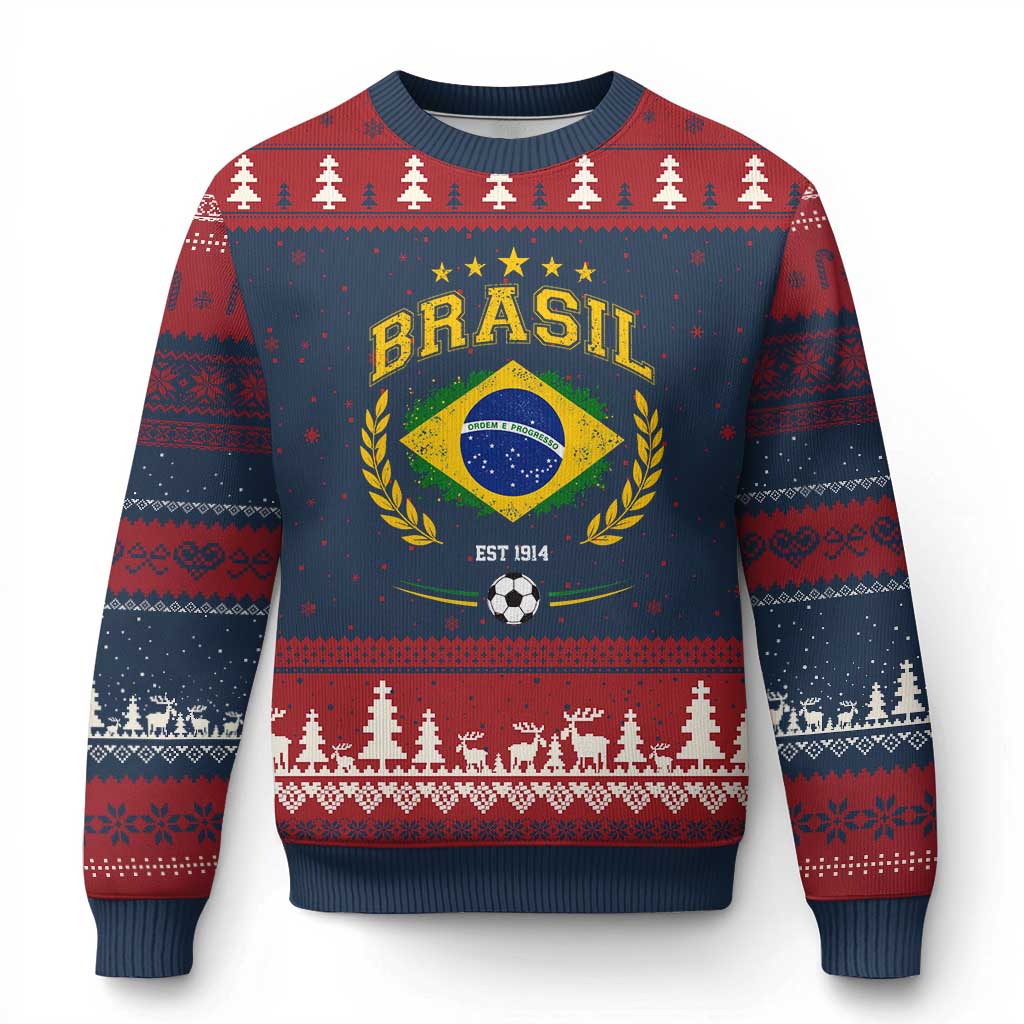 Retro Brasil Soccer Pride Crest Est 1914 Ugly Christmas Sweater Vintage Brazil Flag Futbol Lover Football Fans