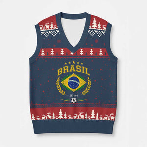Retro Brasil Soccer Pride Crest Est 1914 V-Neck Knit Sweater Vest Vintage Brazil Flag Futbol Lover Football Fans