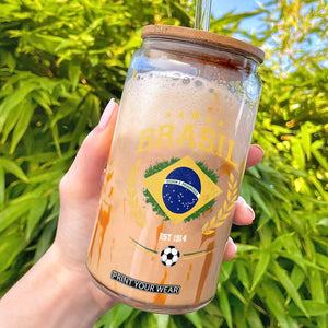 Retro Brasil Soccer Pride Crest Est 1914 Glass Can Vintage Brazil Flag Futbol Lover Football Fans