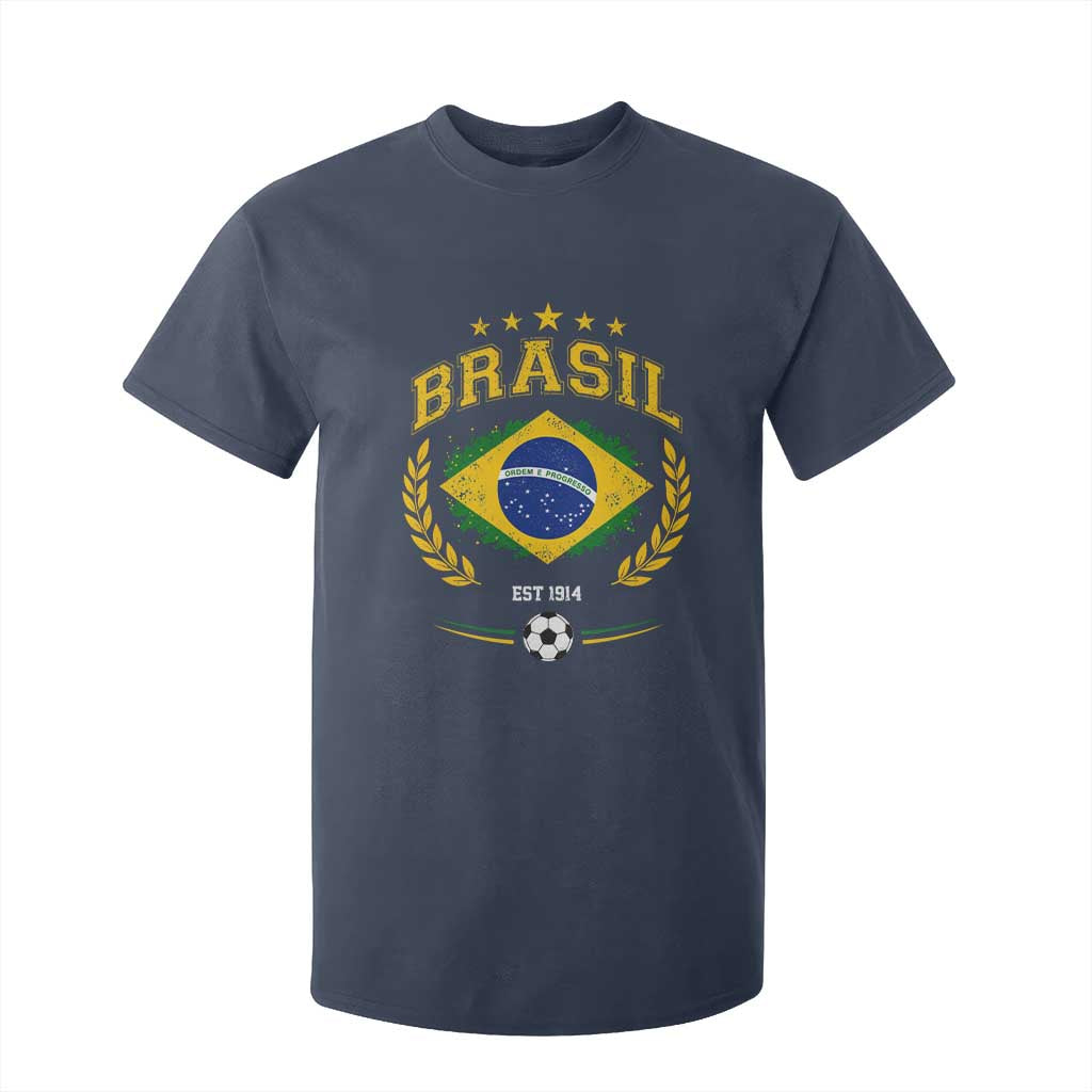 Retro Brasil Soccer Pride Crest Est 1914 T Shirt For Kid Vintage Brazil Flag Futbol Lover Football Fans