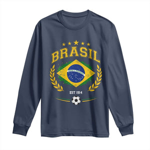 Retro Brasil Soccer Pride Crest Est 1914 Long Sleeve Shirt Vintage Brazil Flag Futbol Lover Football Fans
