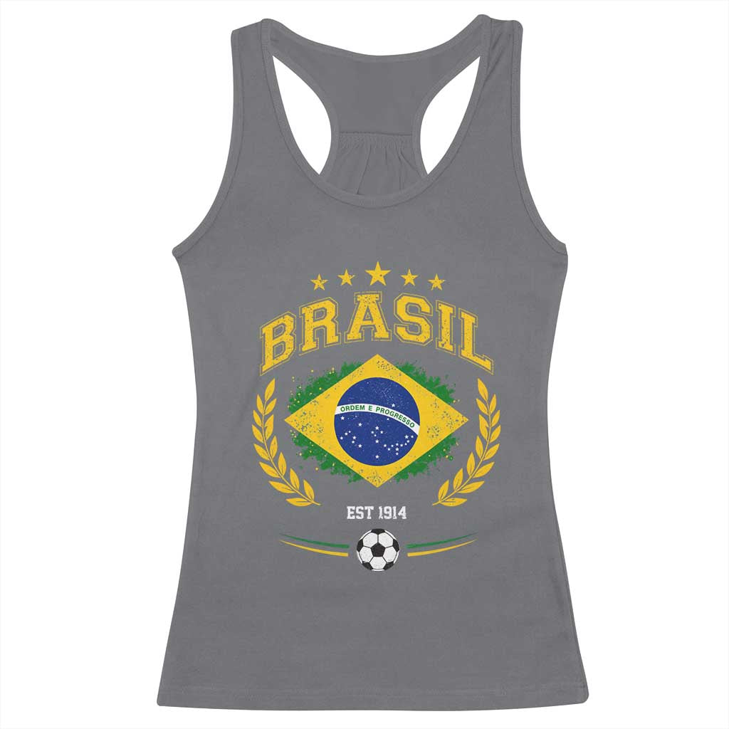 Retro Brasil Soccer Pride Crest Est 1914 Racerback Tank Top Vintage Brazil Flag Futbol Lover Football Fans