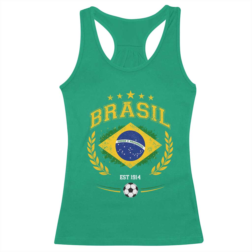 Retro Brasil Soccer Pride Crest Est 1914 Racerback Tank Top Vintage Brazil Flag Futbol Lover Football Fans TS02 Irish Green Print Your Wear