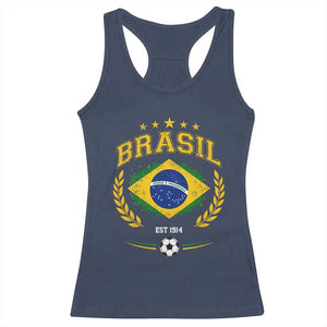 Retro Brasil Soccer Pride Crest Est 1914 Racerback Tank Top Vintage Brazil Flag Futbol Lover Football Fans