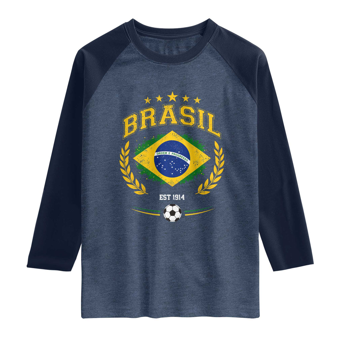 Retro Brasil Soccer Pride Crest Est 1914 Raglan Shirt Vintage Brazil Flag Futbol Lover Football Fans
