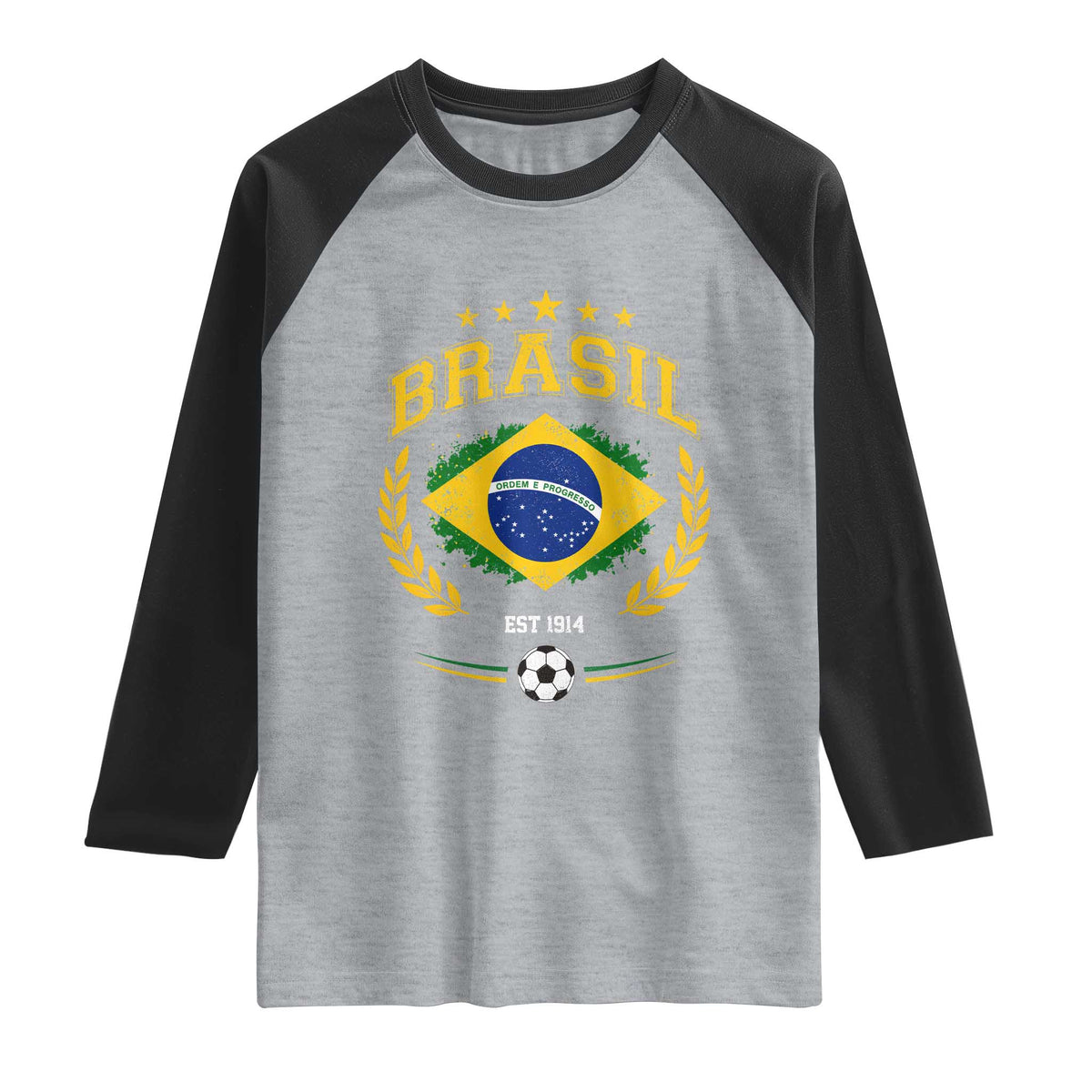 Retro Brasil Soccer Pride Crest Est 1914 Raglan Shirt Vintage Brazil Flag Futbol Lover Football Fans